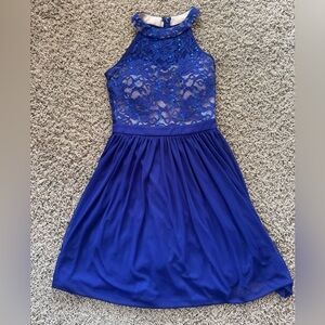 Elegant Blue Lace Halter homecoming or party Dress by Morgan & Co size 3/4